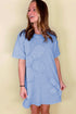 Mineral Wash Floral Applique Raw Edge Short Sleeve T Shirt Dress With Pockets